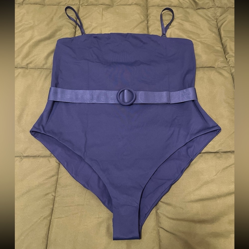 Classic Navy One-Piece Swim Suit with Waist Belt